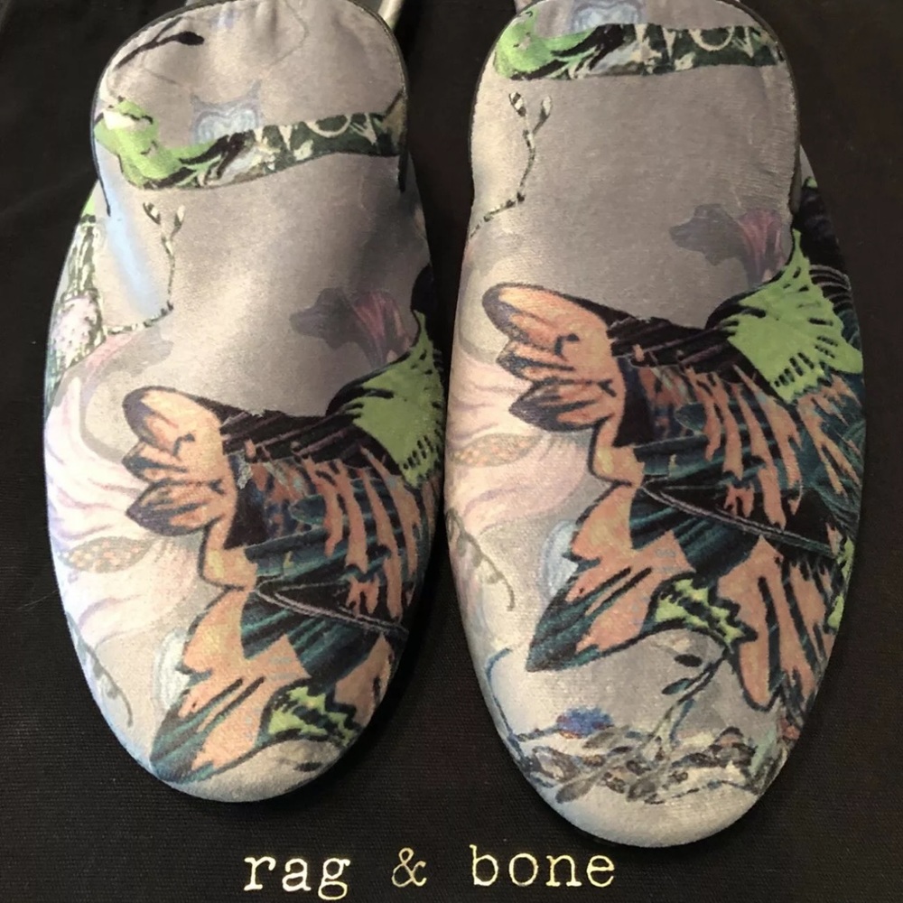 Rag & Bone Savoy Floral Print Velvet Slide Flats Grey Size 8 $425 NWT!! - Picture 2 of 10